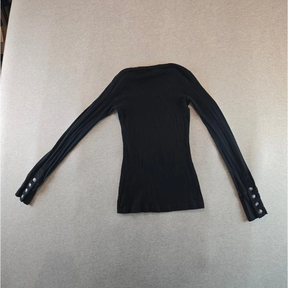 Free People Motor Cuff Thermal Shirt Womens Small Black Button Long Sleeve Scoop